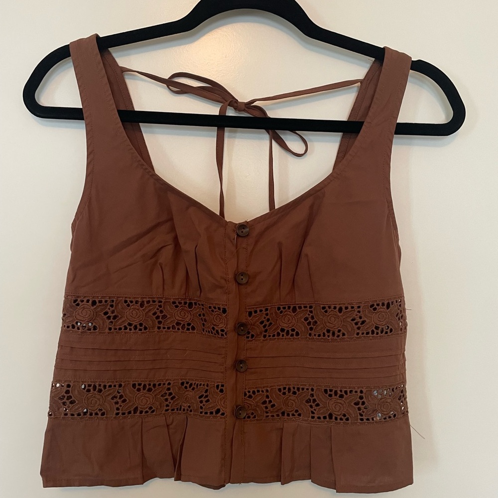 Stitch and feather brown boho top